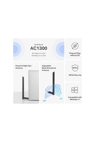 Mercusys Ma30h Ac1300 Mbps Dual Band Wi Fi 5 Usb 3.0 Adaptör Yüksek Çekim Gücü Tak Çalıştır