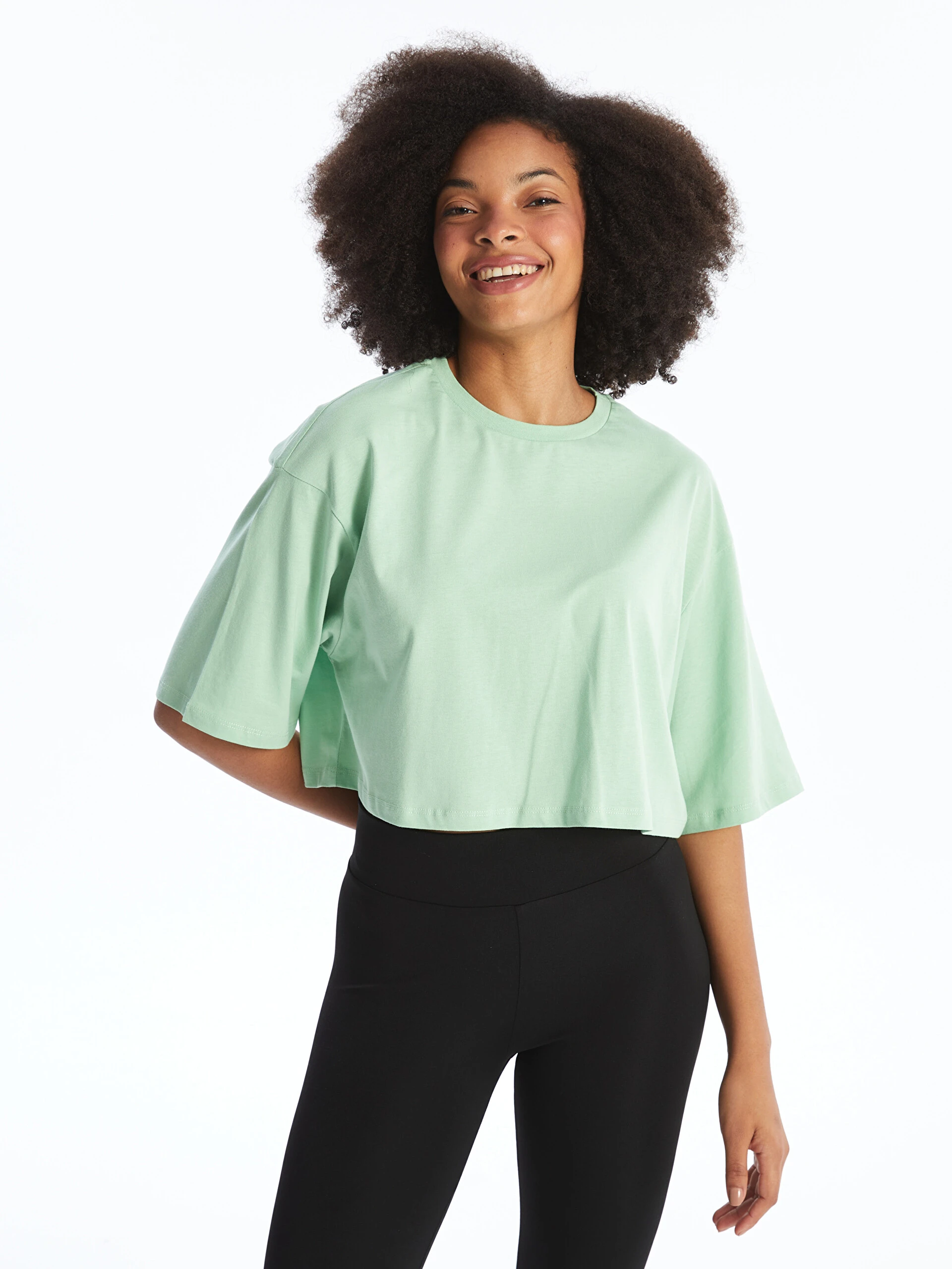Lc Waikiki Xsıde Actıve Yeşil Bisiklet Yaka Oversize Kadın Spor Tişört