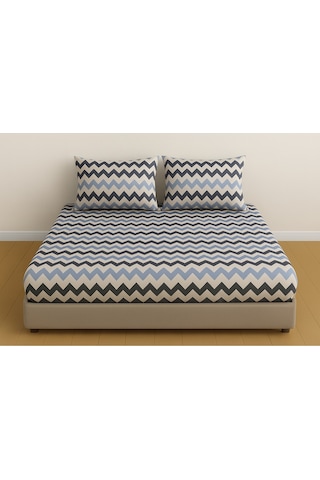 Lionas Çift Kişilik Desenli Lastikli Çarşaf Seti 140x200 Cm + 2 Adet Yastık Kılıfı 50x70 Açik Mavi