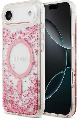 Apple Uyumlu iPhone 17 Air Kılıf Guess Lisanslı M-safe Şarj Özellikli Transparan Resin Bottom Kapak Pembe Pembe