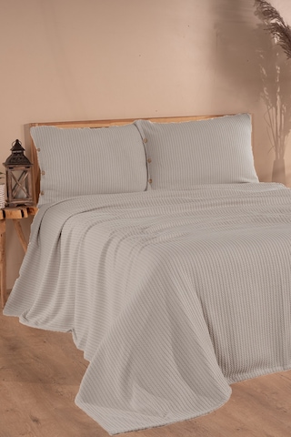 Tek Kişilik Saç Örgü Pike Seti Yatak Örtüsü Takımı 1 Adet Yastık Kılıfı 160 X 220 Cm Bej