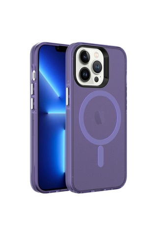 Apple Uyumlu iPhone 13 Pro Max Kılıf Zore M-safe Şarj Özellikli Buzlu Transparan C-pro Sert Kapak Derin Mor
