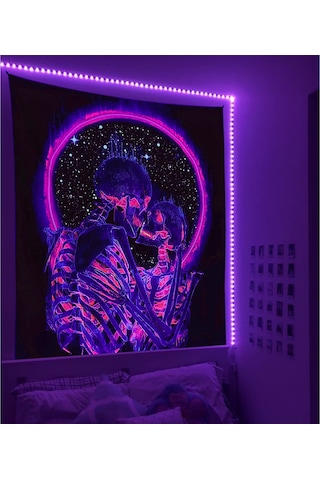Suofeng Skeleton Sevgili Öpüşen Neon Işıklı Dekoratif Duvar Perdesi - Modern Ev Dekoru İçin Hafif Poliester Tapestri Gösterildiği Gibi