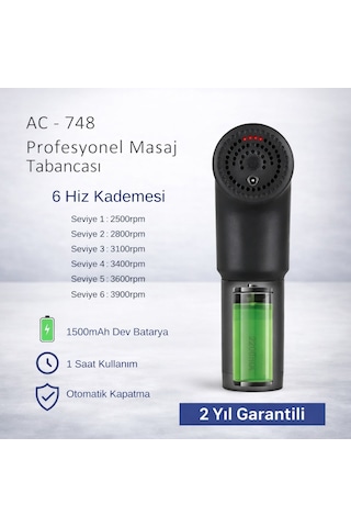 Acura 6 Seviyeli 4 Başlıklı Şarjlı Masaj Aleti Masaj  Tabancası Siyah