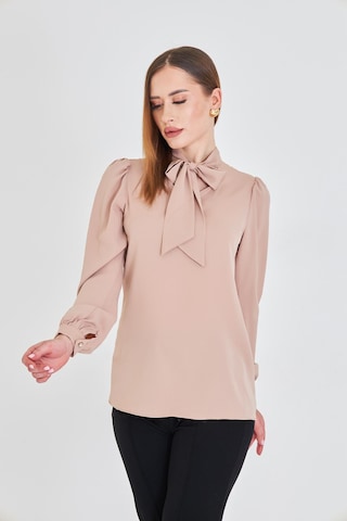 Büzgü Kol Fularlı Gömlek Vizon Vizon