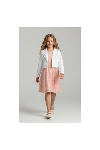 Fesshera Kids Kız Çocuk Dantel Elbise Bolero Ceket Takım 9-12 Yaş Somon