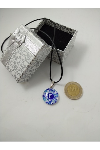 Cam Harf Kolye – Handmade El Yapimi Murano– (F) Harfi Modeli Gümüş