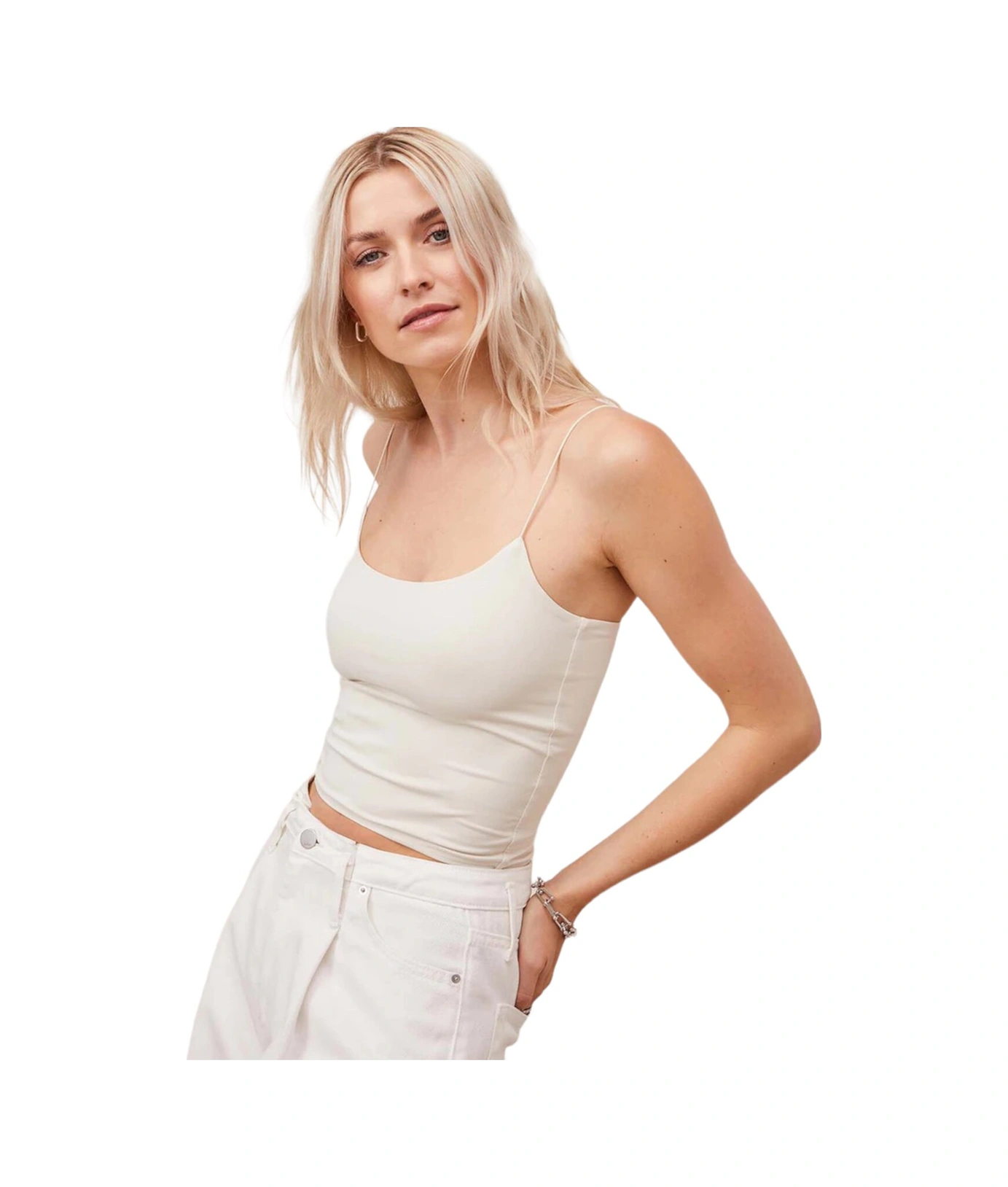 Mamayaga Kadın Askılı Spor Şık U Yaka Crop Top Curve Büstiyer Bluz Krem