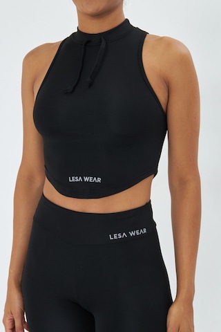 Lesa Wear Soft Touch Bedene Oturan İp Detaylı Sporcu Crop Sütyeni Siyah