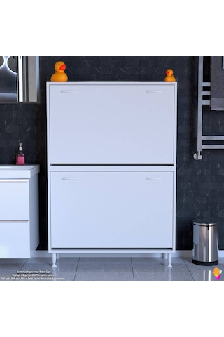 Modilayn İlkim Modern Çamaşır Ünitesi, 100x138x32,5 Cm Gizli 6 Göz Minimalist Akıllı Sepetli Dolap Beyaz