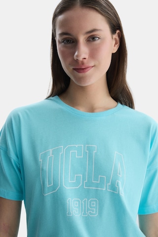 Ucla Sanchez Mavi Bisiklet Yaka Baskılı Standard Fit Kadın Tshirt Mavi