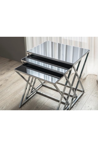 Venedik Krom Metal Ayaklı,Füme Aynalı Zigon Sehpa