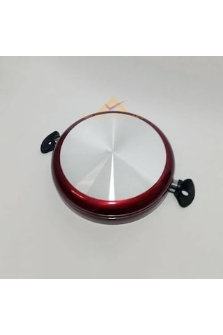 Büyük Boy Basık Teflon Karnıyarık Tenceresi Teflon Kaşığı Hediyeli 28 Cm Cam Kapaklı 2 Kulplu Tencere Alüminy Çok Renkli