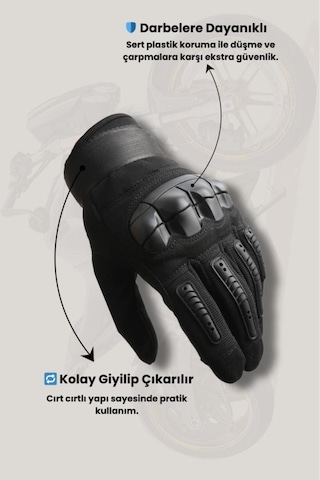 Tam Parmak Dokunmatik Özellikli Destekli Taktik Ve Motosiklet, Bisiklet Eldiveni Siyah - 605756718 Hava