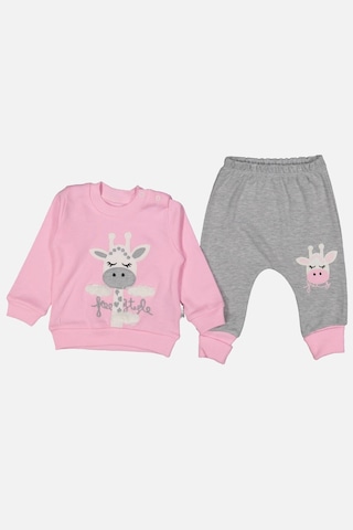 Babydonat Zürafa Nakışlı % 100 Pamuk Kız Bebek Takımı Pembe