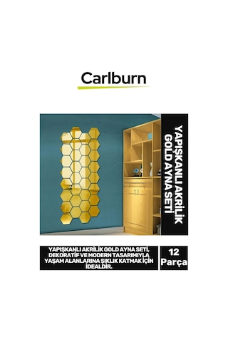 Özel Üretim Dekoratif Modern Altıgen Ev Ofis Duvar Dolap Yapışkanlı Akrilik Gold Ayna Seti 12 Adet