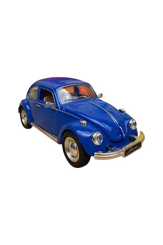 Nostaljik Beetle Vosvos Oyuncak Araba - 17 Cm Büyük Boy Sesli Işıklı Sürtmeli Mavi Model Araba Çok Renkli