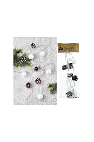 Beyaz Zincirli Kozalaklı Yılbaşı Ağaç Süsü Toplu Dekoratif Süs