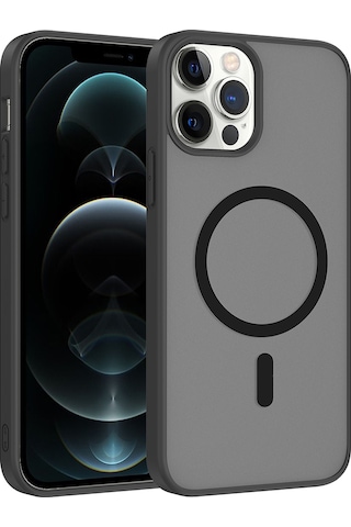 Ardemix Apple iPhone Uyumlu 12 Pro Kılıf M-safe Şarj Özellikli Zore Babet Kapak - Siyah