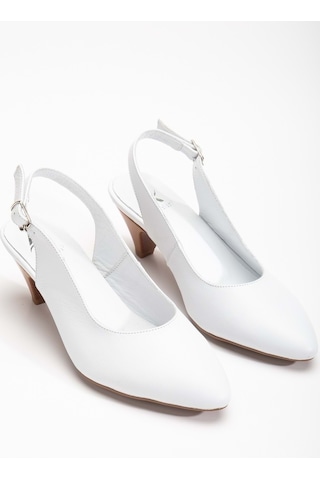 Analin Shoes Kadın Hakiki Deri Bilekten Bağlı Topuklu Ayakkabı Beyaz