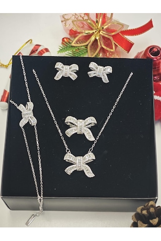 Silver Point Fiyonk Figürlü Zirkon Taşlı Set Gümüş