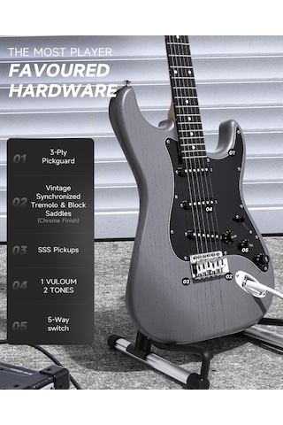 Donner Dst-80 Elektro Gitar, 39 Cm Başlangıç Elektro Gitar Kiti İle Amplifikatör, Klasik Sss Manyetik, Gig Çantası, Tuner, Capo, Askı, Penalar Ve Ücretsiz Çevrimiçi Dersler