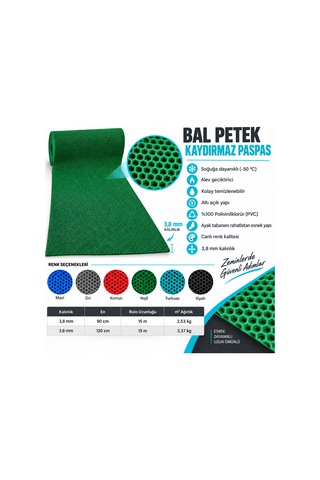 Hortumtech Bal Petek Paspas Kaydırmaz Pvc Islak Zemin Duş Havuz Su Tahliyesi 4 Mm - Yeşil 120 X 160 Cm