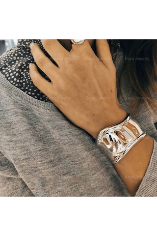 Bone Cuff Unisex Kalın Silver Kelepçe Kemik Manşet Bileklik Gümüş