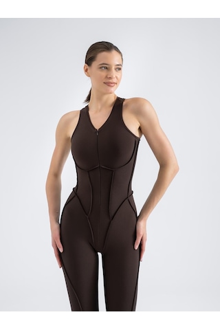 Lismina Sculpt Line Askılı Spor Tayt Tulum Kahverengi