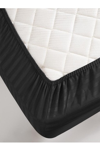 Çarşaf Stripe Saten Düz Lastikli Geniş Ölçü Siyah
