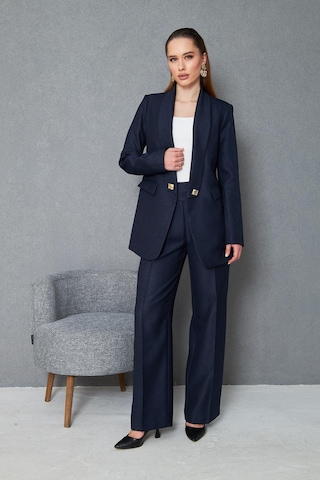 Kare Düğmeli Yünefekt Takım Lacivert Düz Lacivert