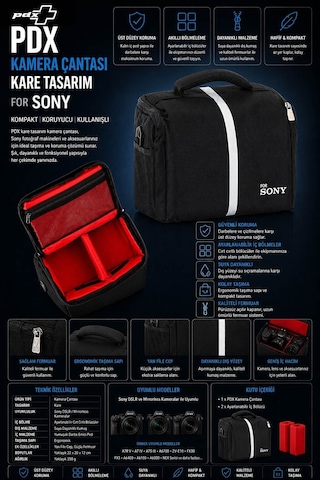 Pdx Kamera Çantası Kare Tasarım For Sony