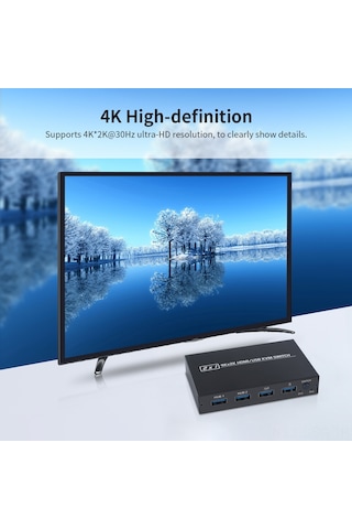 Springsun 2 Giriş 1 Çıkış Hdmı/usb Kvm Anahtarı - 2 Bilgisayar İçin Monitör/ Klavye-fare Ortak Kullanımı - 4kx2k 30hz Hd Kalite - Siyah