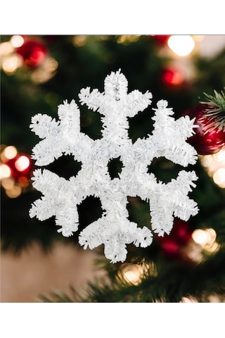 Yılbaşı Süsü Şerit Kar Tanesi Beyaz 32 Cm