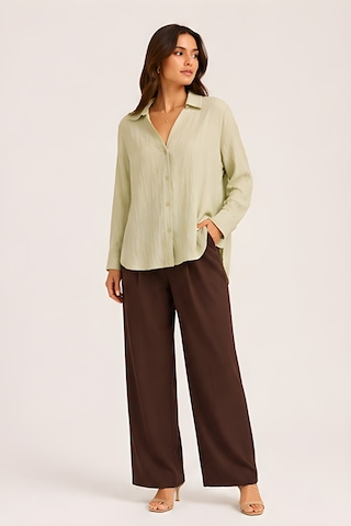Lili Woman Kadın Relax Fit Sırt Pile Detaylı Oversize Gömlek E.8002 Fıstık Yeşili
