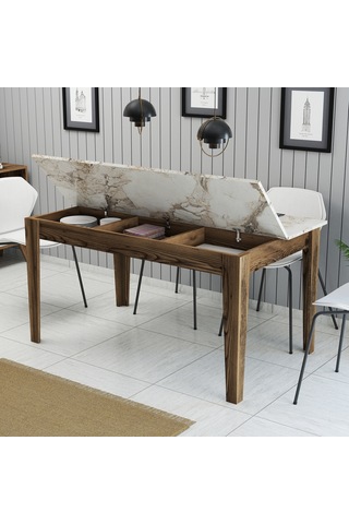 Milan Yemek Masası - Ceviz / Beyaz Mermer