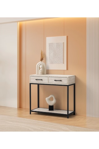 Ahşap 2 Çekmeceli 1 Raflı Metal Gövdeli Dresuar Bej Siyah-bej Siyah - Bej