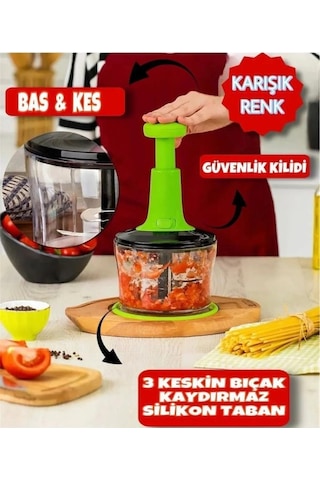 Rondom Çelik 3 Bıçaklı Pratik Basmalı El Rondosu Doğrayıcı Büyük Boy 2365 Çok Renkli