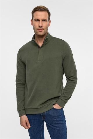 Süvari Haki Regular Düz Polo Yaka Sweatshirt Haki