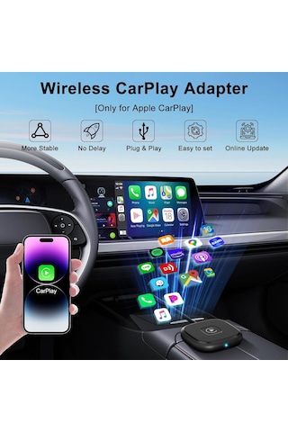 Maiyame Apple İphone İçin Kablosuz Carplay Dönüştürücü, Araç İçin Akıllı Multimedya Adaptörü, Siyah Kare Desenli, Usb/type-c Desteğiyle Kolay Kurulum