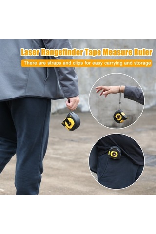 Pazly Usb Şarjlı 2 Si 1 Arada Lazerli Mesafe Ölçer, Şerit Metre, Alan & Hacim Hesaplama, Tarihsel Veri Hafızası