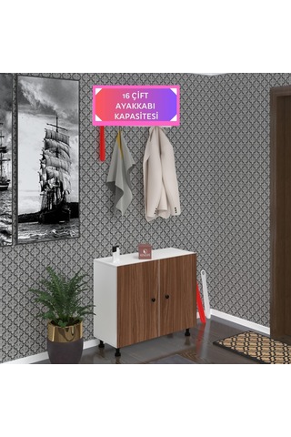 Kenzlife Ayakkabılık Galoş4 Cvzbyz 53 080 32 Kapaklı 4 Raflı 16 Çift Ayakkabı Kapasitesi Ahşap