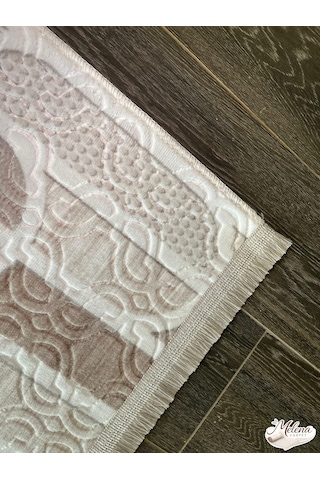 Konak Halı Modern Salon Halısı Geometrik Desenli Kahve Krem Emboss Kaymaz Taban Saçaklı kahve