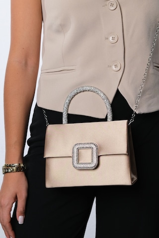 Valeria Koyu Bej Saten Taşlı Kadın El Çantası Koyu Bej