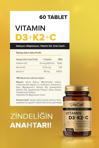 Lifecell Vitamin D3 + K2 + C 60 Tablet