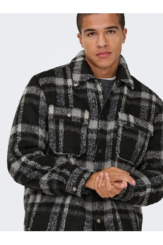 Only & Sons Onsgıo Lf Check Padded Jacket Otw Erkek Black Mont - 22030156 Siyah