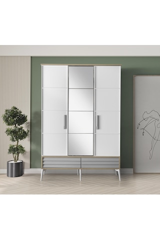 Asil Modern 3 Kapaklı Çekmeceli Elbise Dolabı Gardrop 137cm