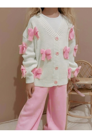 Miniko Kids Kız Çocuk Bayramlık Fiyonk Modelli Triko 2li Takım Pembe