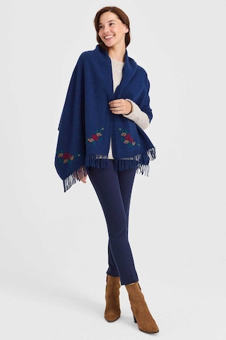 Desen Triko Kadın Triko Kenarı Çiçekli Yün Şal 23224 Indigo İndigo