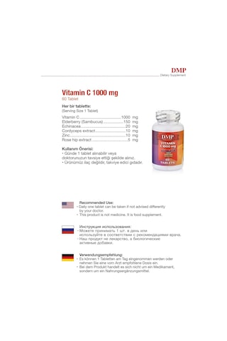 Dmp Vitamin C 1000 Mg Çinko Kara Mürver 2 Kutu 120 Tablet